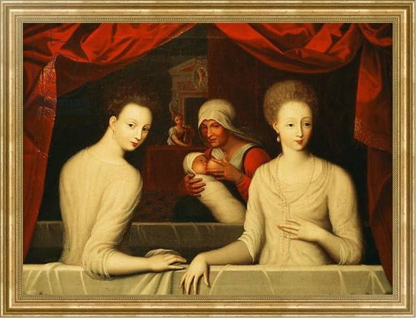 Постер Gabrielle d'Estrees and her sister, the Duchess of Villars с типом исполнения На холсте в раме в багетной раме NA033.1.051