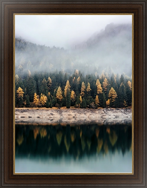 Постер Осенний лес в отражении воды с типом исполнения На холсте в раме в багетной раме 1.023.151