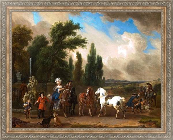 Постер Пейзаж с нарядными людьми, лошадьми и собаками с типом исполнения На холсте в раме в багетной раме 484.M48.310