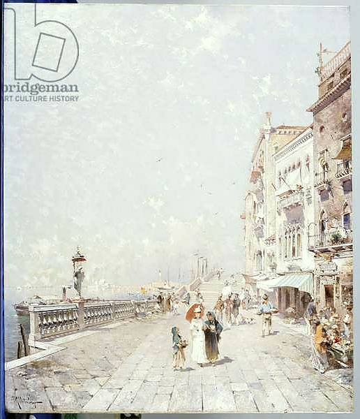 Постер The Molo, Venice, looking West with figures Promenading с типом исполнения На холсте без рамы