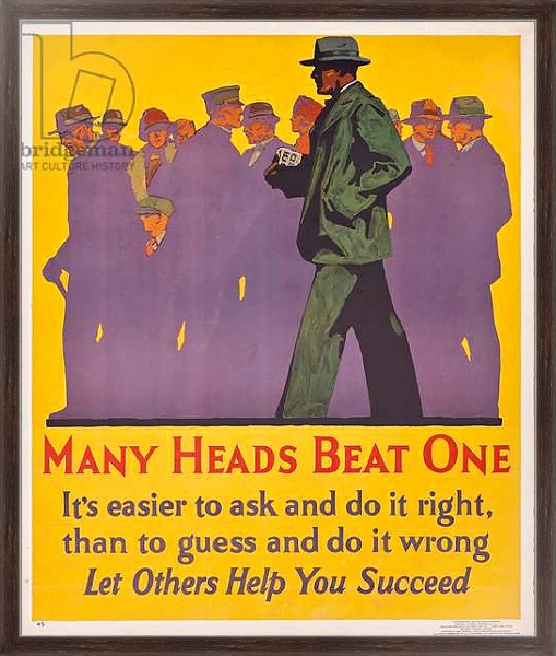Постер Many Heads Beat One; a 1929 work incentive poster, 1929 с типом исполнения На холсте в раме в багетной раме 221-02