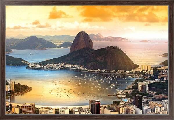 Постер Бразилия, Рио-де-Жанейро в сумерках с типом исполнения На холсте в раме в багетной раме 221-02
