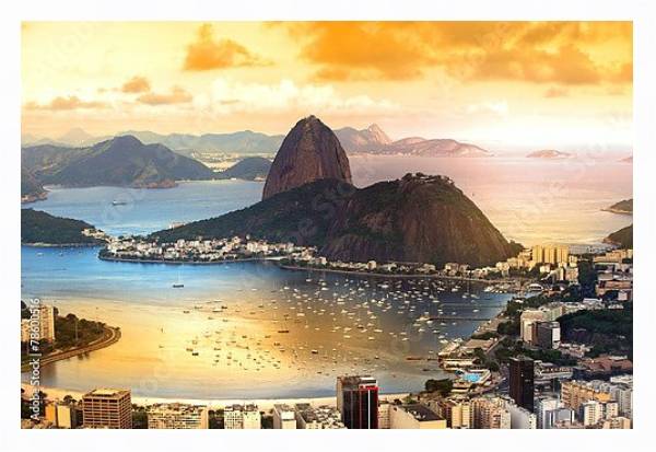 Постер Бразилия, Рио-де-Жанейро в сумерках с типом исполнения На холсте в раме в багетной раме 221-03