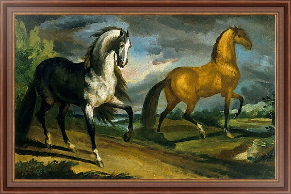 Постер Две лошади с типом исполнения На холсте в раме в багетной раме 35-M719P-83