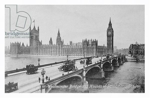 Постер Westminster Bridge and the Houses of Parliament, c.1902 с типом исполнения На холсте в раме в багетной раме 221-03