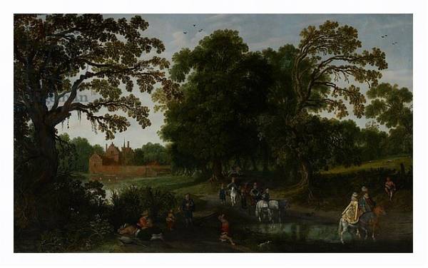 Постер Landscape with a courtly procession before Abtspoel Castle, 1619 с типом исполнения На холсте в раме в багетной раме 221-03