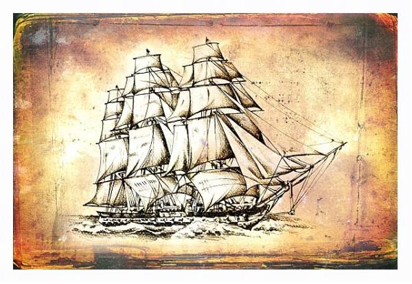 Постер Античный корабль в море, рисунок ручной работы с типом исполнения На холсте в раме в багетной раме 221-03