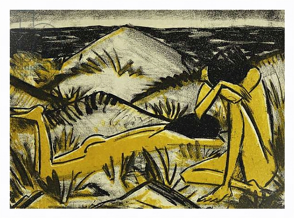Постер Dunes One Sitting and Girl Lying Down; Ein in Dunen Sitzendes und ein Liegendes Madchen, 1920-24 с типом исполнения На холсте в раме в багетной раме 221-03