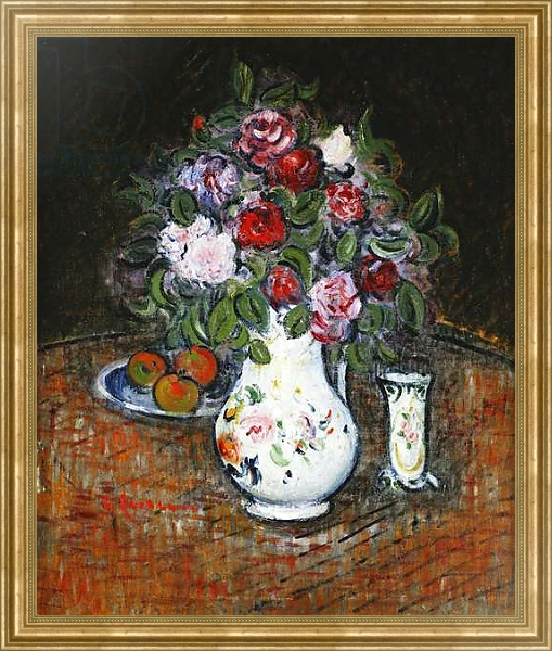 Постер Vase of Flowers and Bowl of Fruit; Vase de Fleurs et Bol de Fruits, с типом исполнения На холсте в раме в багетной раме NA033.1.051