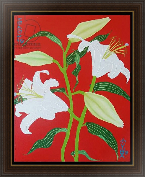 Постер White lily on a red background no.1, 2008, oil on canvas с типом исполнения На холсте в раме в багетной раме 1.023.151