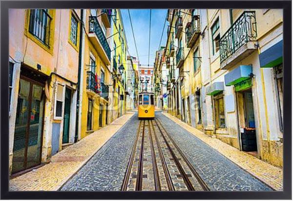 Постер Португалия, Лиссабон. Желтый трамвай №1 с типом исполнения На холсте в раме в багетной раме 221-01