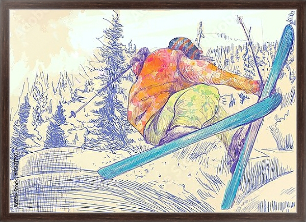 Постер Лыжник 3 с типом исполнения На холсте в раме в багетной раме 221-02