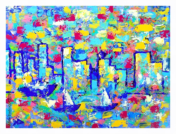 Постер Абстрактная картина с башнями Ванкувера с типом исполнения На холсте в раме в багетной раме 221-03