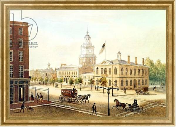 Постер State House, Philadelphia, engraved by Deroy с типом исполнения На холсте в раме в багетной раме NA033.1.051