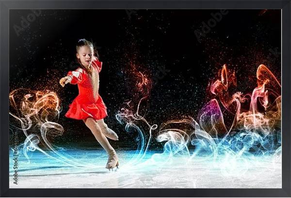 Постер Маленькая фигуристка в красном костюме на льду с типом исполнения На холсте в раме в багетной раме 1727.8010