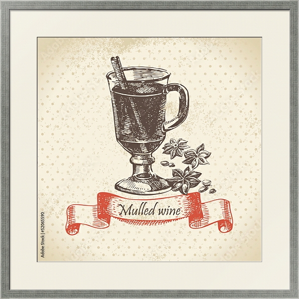 Постер Иллюстрация с глинтвейном и корицей с типом исполнения Под стеклом в багетной раме 1727.2510