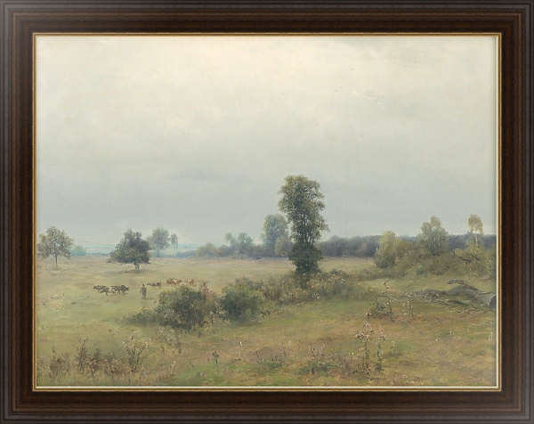Постер Landscape with grazing cows с типом исполнения На холсте в раме в багетной раме 1.023.151