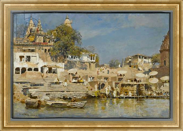 Постер Temples and bathing ghat at Benares, 1883-85 с типом исполнения На холсте в раме в багетной раме NA033.1.051