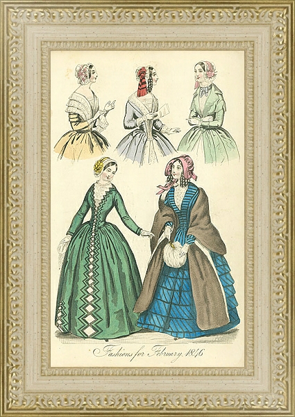 Постер Fashions for February 1846 №3 с типом исполнения Акварель в раме в багетной раме 484.M48.725