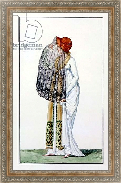 Постер Ladies' day dress with veil from Journal des Dames, 1799 с типом исполнения На холсте в раме в багетной раме 484.M48.310