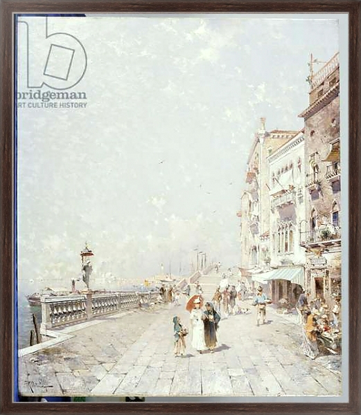Постер The Molo, Venice, looking West with figures Promenading с типом исполнения На холсте в раме в багетной раме 221-02