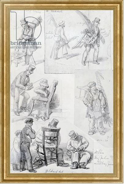 Постер Chair menders on the streets of London, 1820-30 с типом исполнения На холсте в раме в багетной раме NA033.1.051