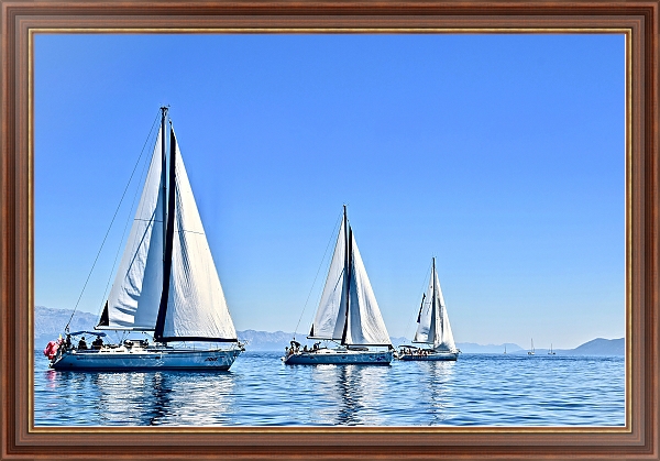 Постер Три яхты под парусами на озере  с типом исполнения На холсте в раме в багетной раме 35-M719P-83