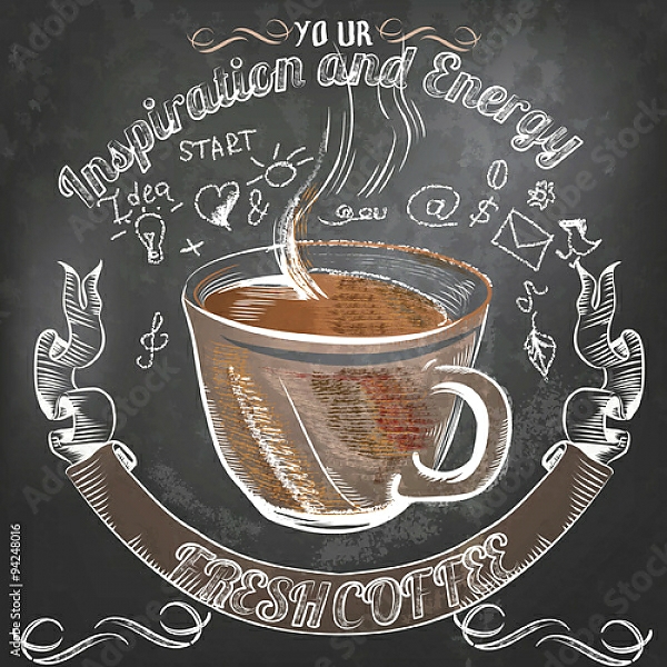 Постер Кофейный плакат мелом с чашкой кофе с типом исполнения На холсте без рамы