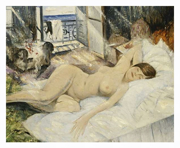 Постер Nude on a Bed, South of France, с типом исполнения На холсте в раме в багетной раме 221-03
