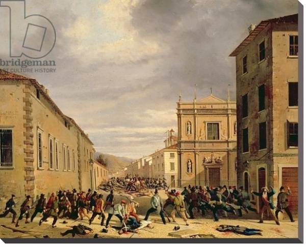 Постер The Battle of 21st March 1849 in the Piazzetta Santa Barnaba in Brescia с типом исполнения На холсте без рамы