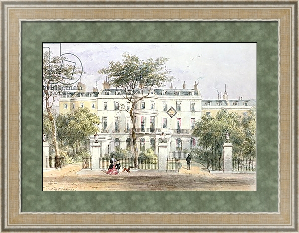 Постер West front of Sir Robert Peel's House in Privy Garden 1851 с типом исполнения Акварель в раме в багетной раме 485.M40.584