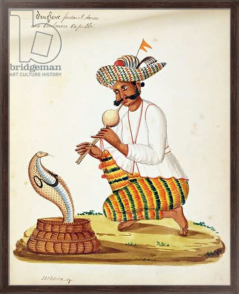 Постер An Indian Snake Charmer with a Cobra, from a French album of drawings с типом исполнения На холсте в раме в багетной раме 221-02