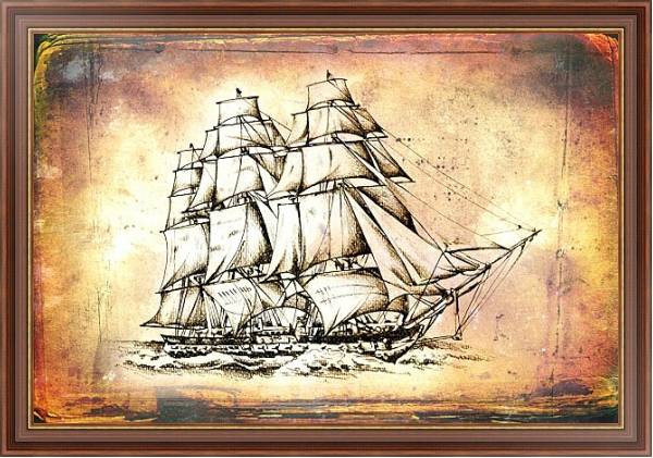 Постер Античный корабль в море, рисунок ручной работы с типом исполнения На холсте в раме в багетной раме 35-M719P-83