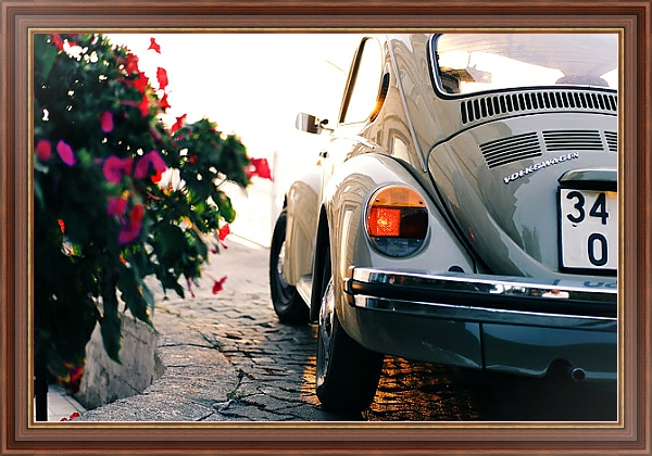 Постер Ретро-автомобиль у цветника с типом исполнения На холсте в раме в багетной раме 35-M719P-83