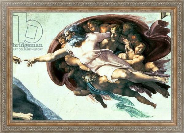 Постер Sistine Chapel Ceiling: Creation of Adam, 1510 с типом исполнения На холсте в раме в багетной раме 484.M48.310