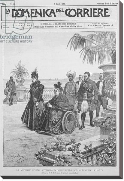 Постер Queen Victoria on the Italian Riviera, frontcover of 'La Domenica del Corriere', 2nd April 1899 с типом исполнения На холсте без рамы