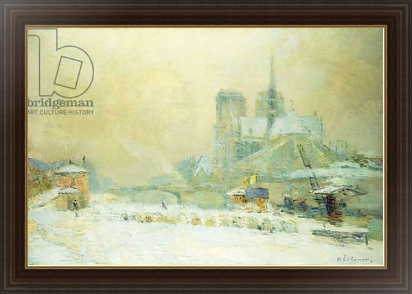 Постер View of Notre Dame, Paris, from the Quai de la Tournelle: Snow Effect; Notre Dame de Paris, Vue du Quai de la Tournelle, Effet de Neige, с типом исполнения На холсте в раме в багетной раме 1.023.151