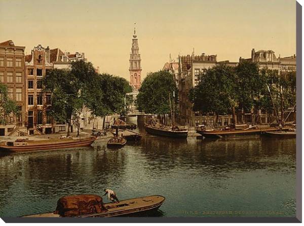 Постер Нидерланды. Амстердам, канал Groenburgwal с типом исполнения На холсте без рамы