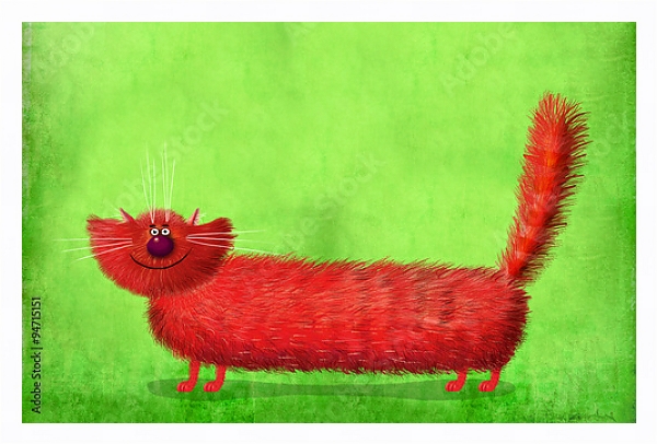 Постер Пушистый длинный кот на зеленом фоне с типом исполнения На холсте в раме в багетной раме 221-03