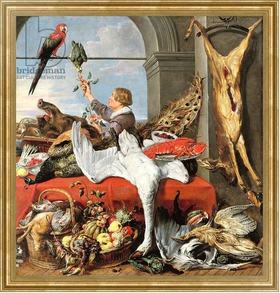 Постер Interior of an office, or still life with game, poultry and fruit, c.1635 с типом исполнения На холсте в раме в багетной раме NA033.1.051