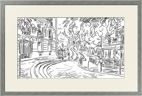 Постер Париж в Ч/Б рисунках #7 с типом исполнения Под стеклом в багетной раме 1727.2510