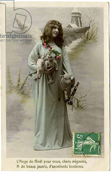 Постер Postcard: The Christmas angel for you, dear cute, has beautiful toys, excellent sweets с типом исполнения На холсте без рамы
