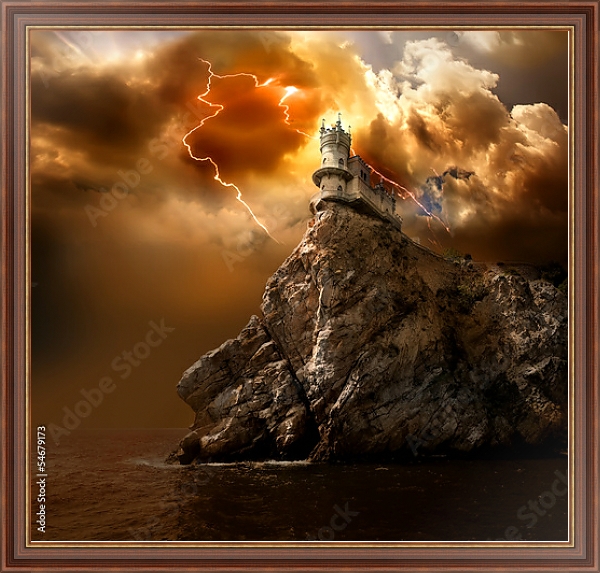 Постер Крым, замок Ласточкино гнездо. Гроза с типом исполнения На холсте в раме в багетной раме 35-M719P-83