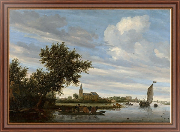 Постер River View with Church and Ferry с типом исполнения На холсте в раме в багетной раме 35-M719P-83