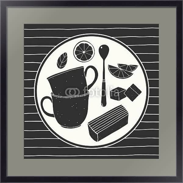Постер Набор чайных предметов с типом исполнения Под стеклом в багетной раме 221-01