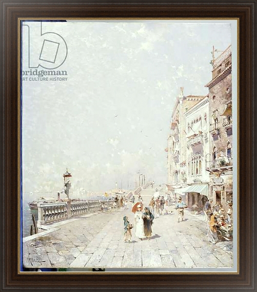 Постер The Molo, Venice, looking West with figures Promenading с типом исполнения На холсте в раме в багетной раме 1.023.151