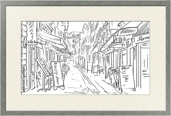 Постер Париж в Ч/Б рисунках #4 с типом исполнения Под стеклом в багетной раме 1727.2510