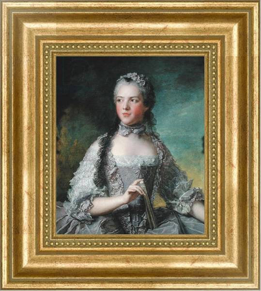 Постер Portrait of Adelaide de France with a Fan, 1749 с типом исполнения На холсте в раме в багетной раме NA033.1.051