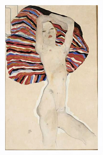 Постер Nude against coloured material, 1911 с типом исполнения На холсте в раме в багетной раме 221-03