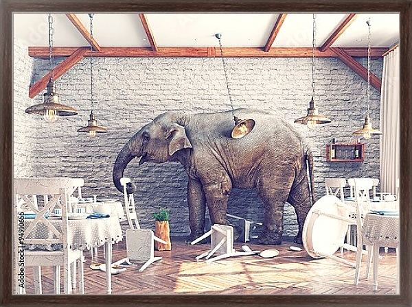 Постер Слон в комнате с типом исполнения На холсте в раме в багетной раме 221-02